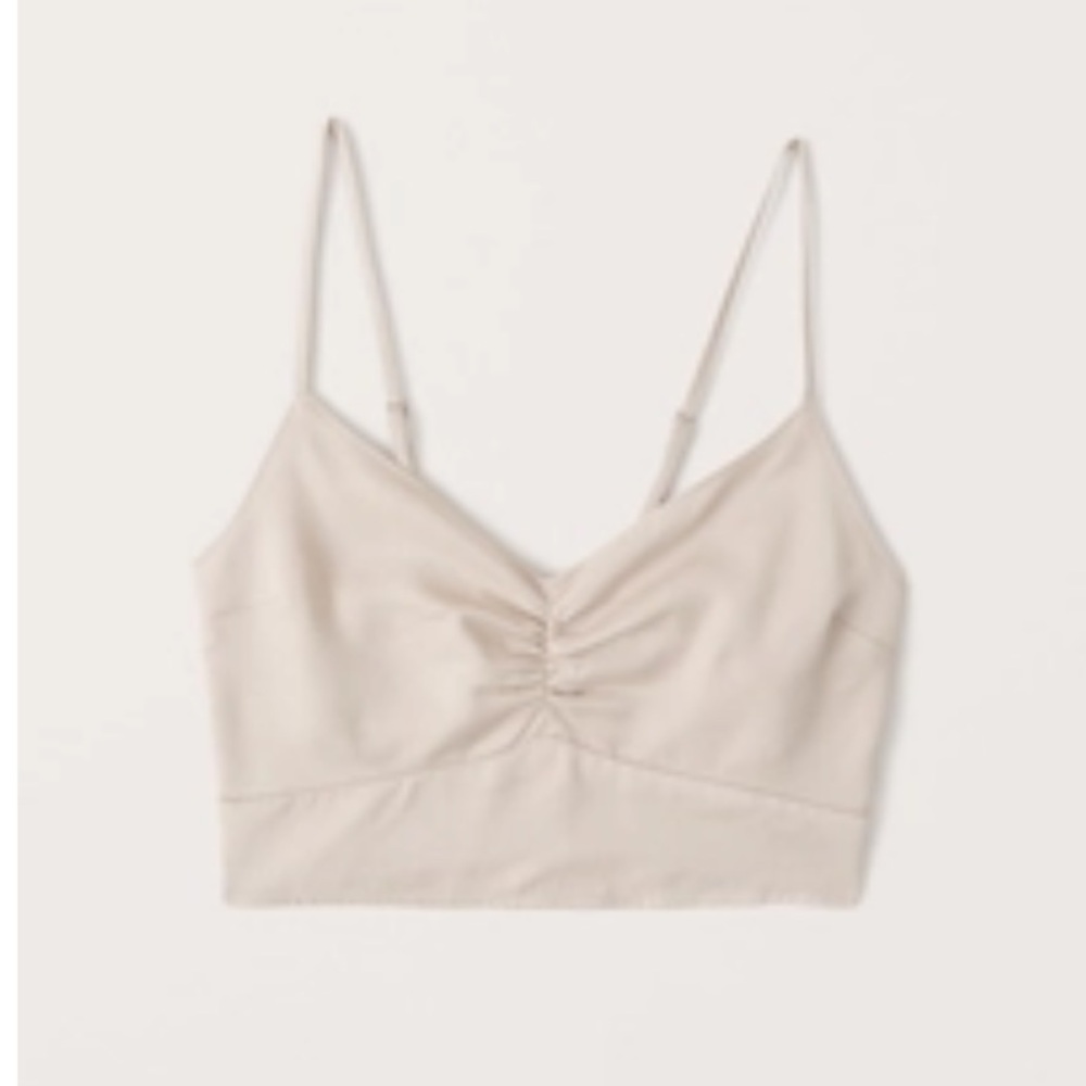 Abercrombie & Fitch Women's Cream Cinched Front Cropped Cami - Medium